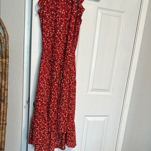 Red Floral Sleeveless Dress